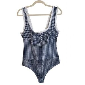 Free people Blue and White Gingham Bodysuit size small